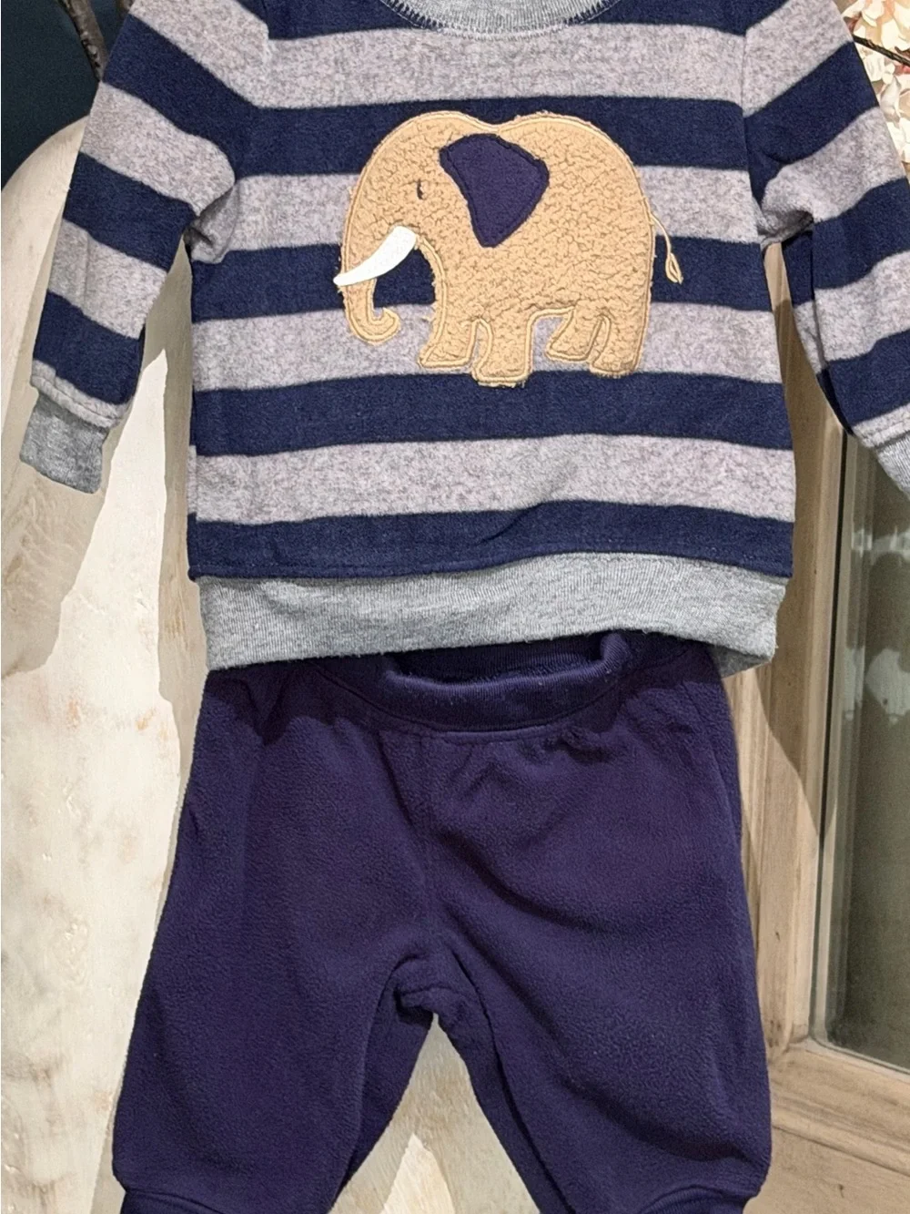Toddler Elephant Stripe Outfit Set - Navy & Gray